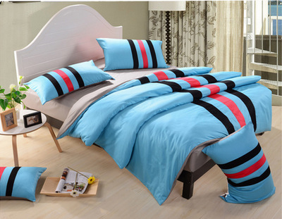 廠家直供 鑫燕子布業(yè)運(yùn)動(dòng)風(fēng)素色條紋全棉四件套，舒適床品新選擇